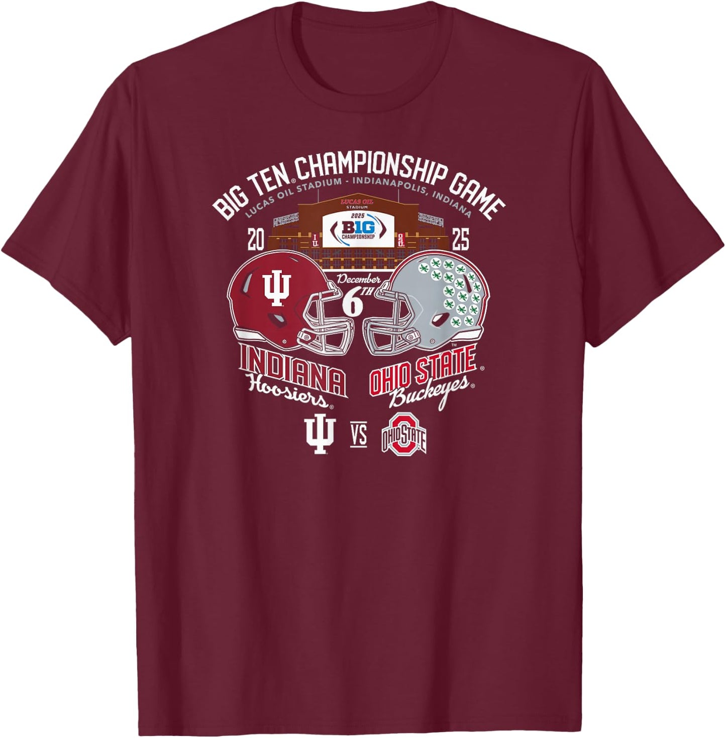 Indiana vs Ohio State Big Ten Championship 2025 Football T-Shirt - T-Shirt | Maroon
