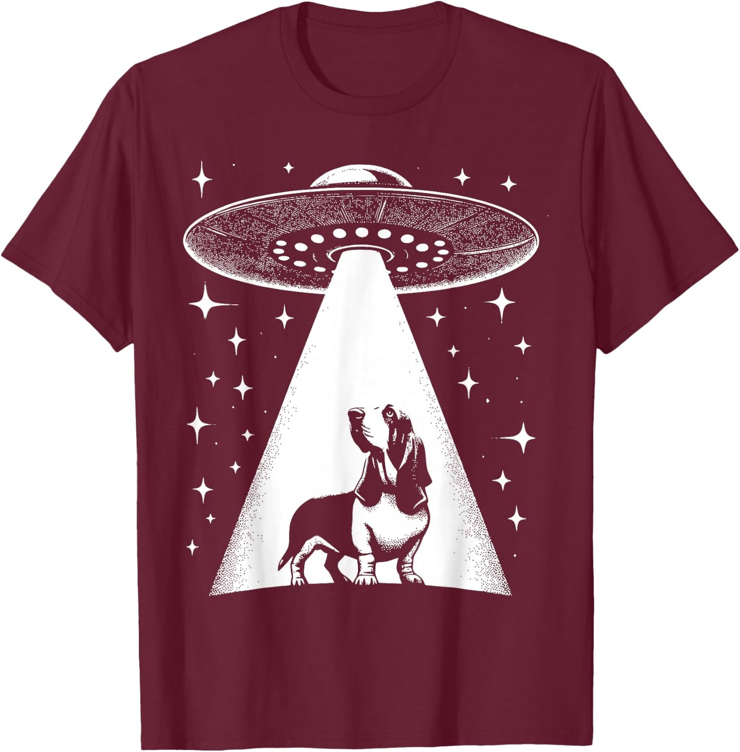 Basset Hound Mom Dad Dog - Funny Alien UFO T-Shirt - T-Shirt | Maroon
