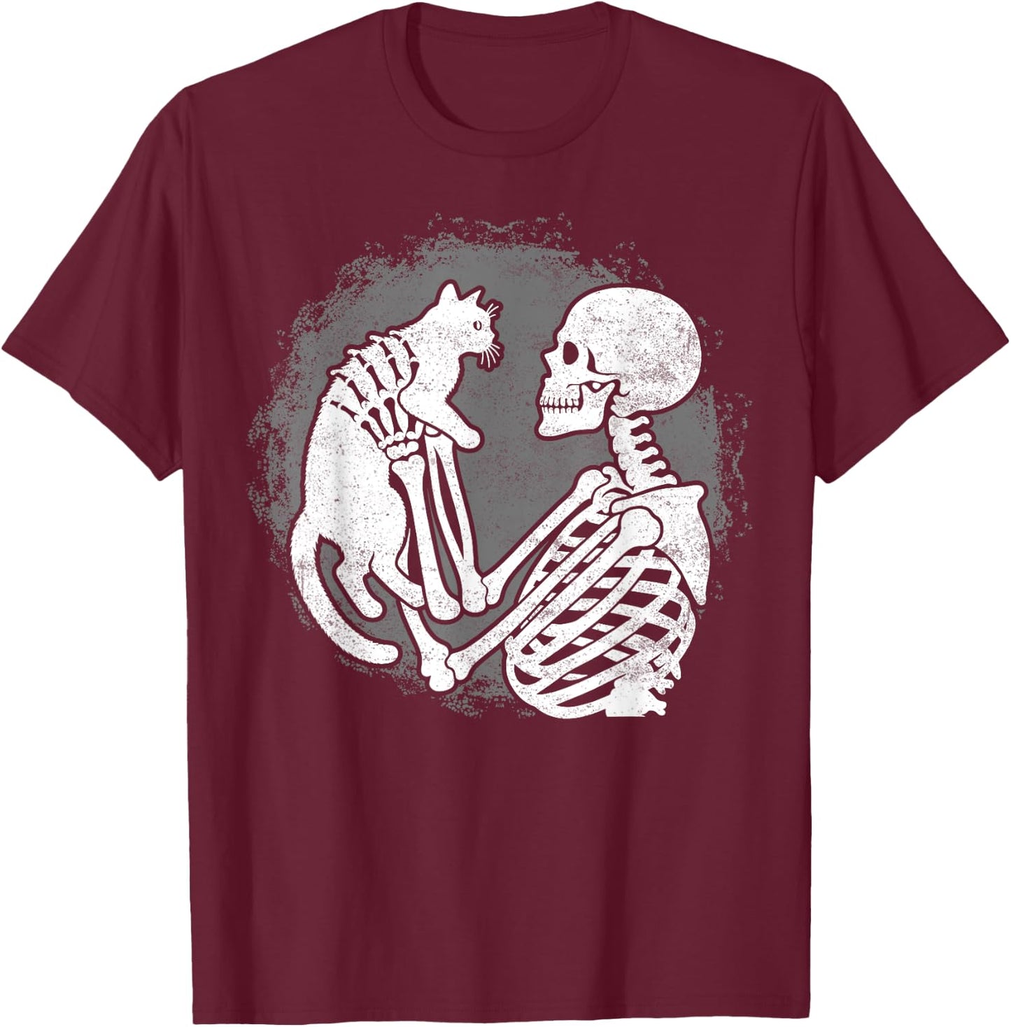 Skeleton Cat Skull Kitty Cute Halloween Men Women Kids T-Shirt - T-Shirt | Maroon