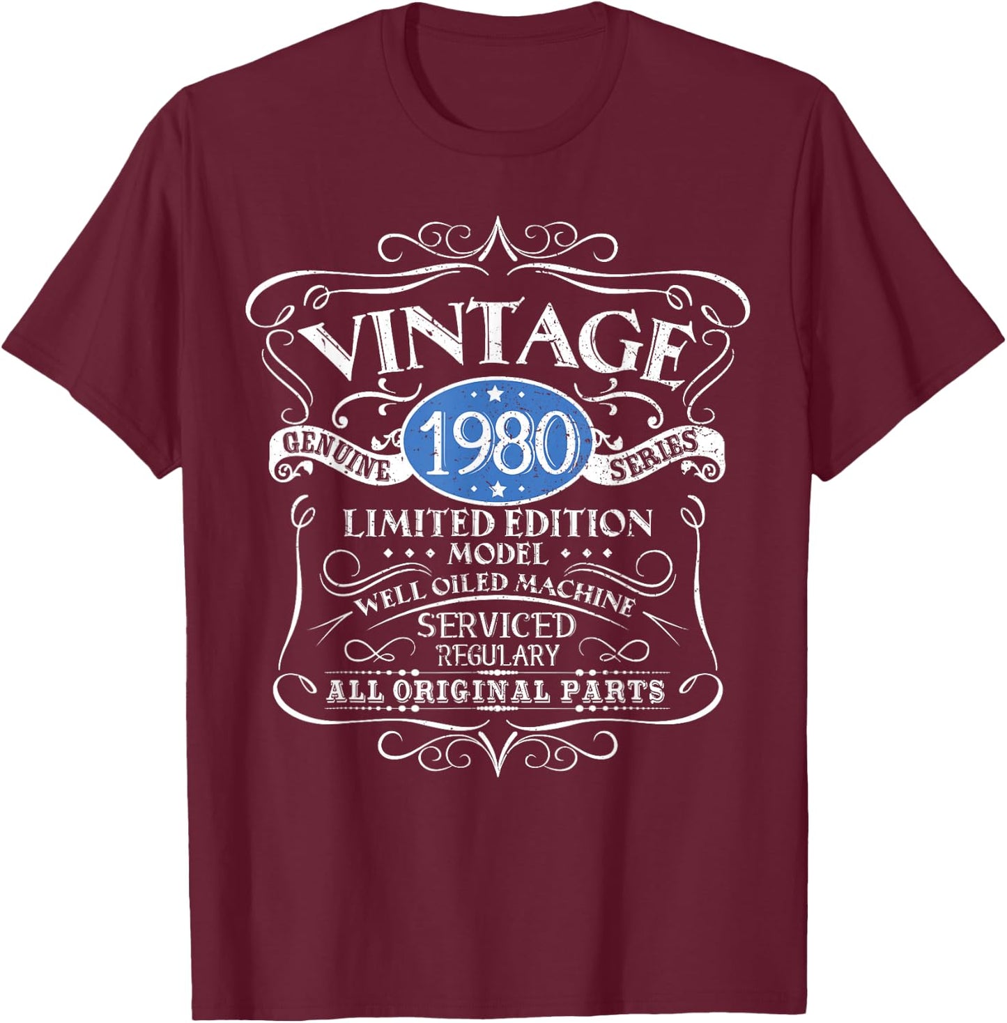 Vintage 1980 45th Birthday All Original Parts Design T-Shirt - T-Shirt | Maroon