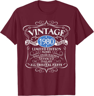 Vintage 1980 45th Birthday All Original Parts Design T-Shirt - T-Shirt | Maroon