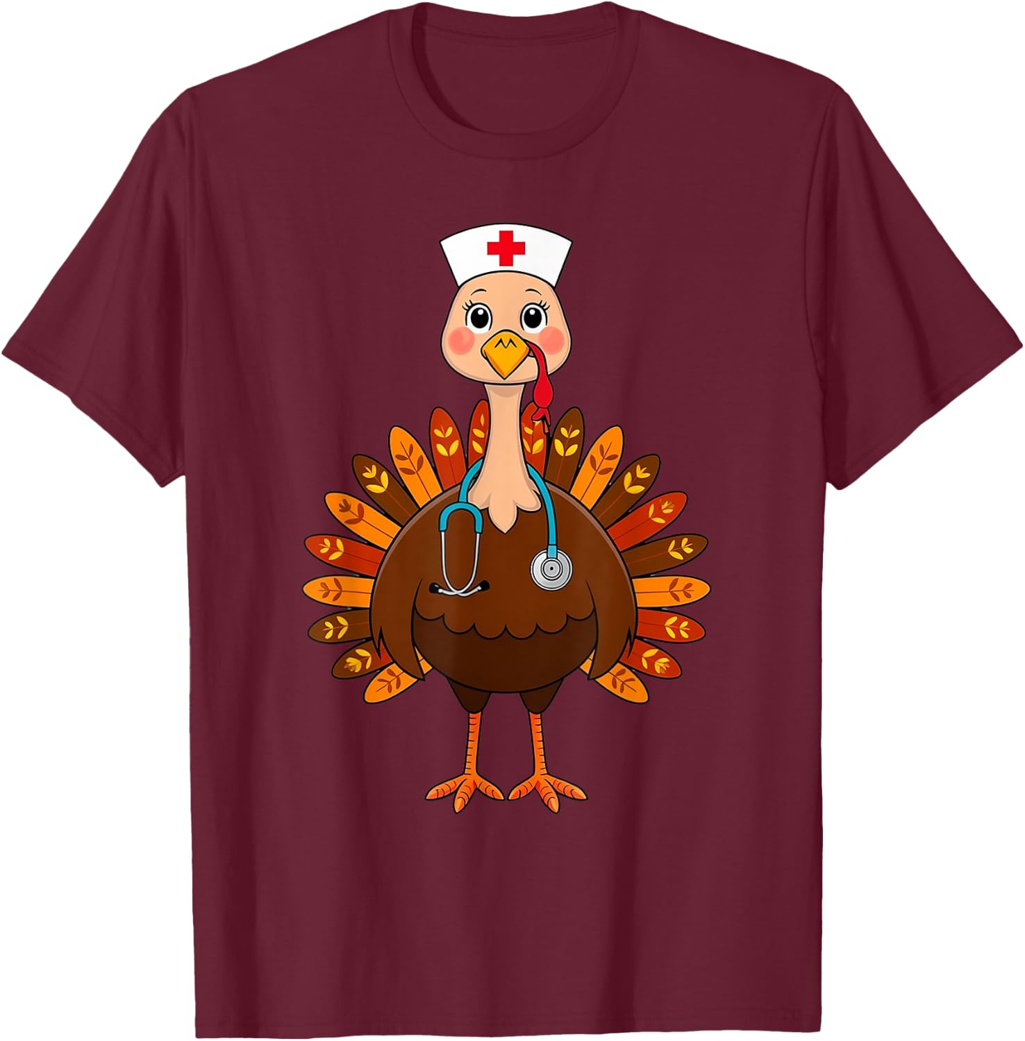 Thanksgiving Scrub Tops Women Turkey Nurse Holiday Nursing T-Shirt - T-Shirt | Maroon