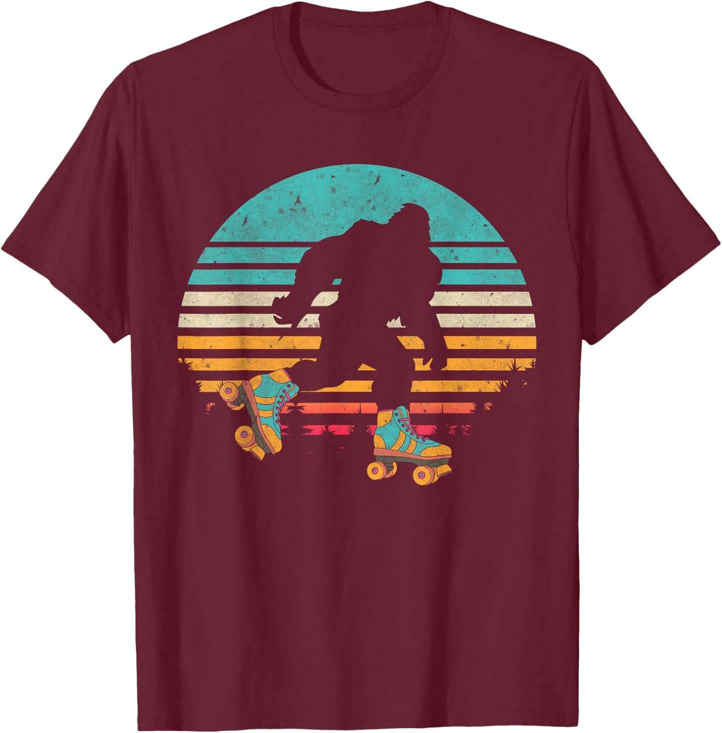 Vintage Retro Bigfoot Roller Skating Sunset 80s 90s Skater T-Shirt - T-Shirt | Maroon