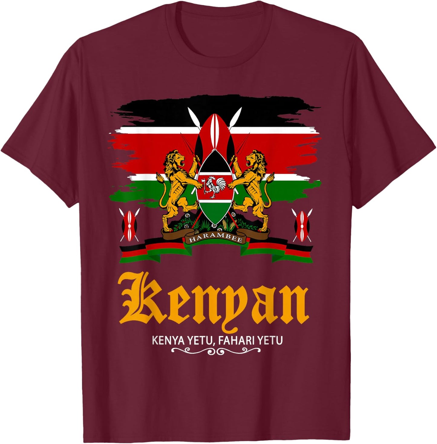 Kenyan Flag Outfit Idea For Kids & Kenya Flag Themed T-Shirt - T-Shirt | Maroon