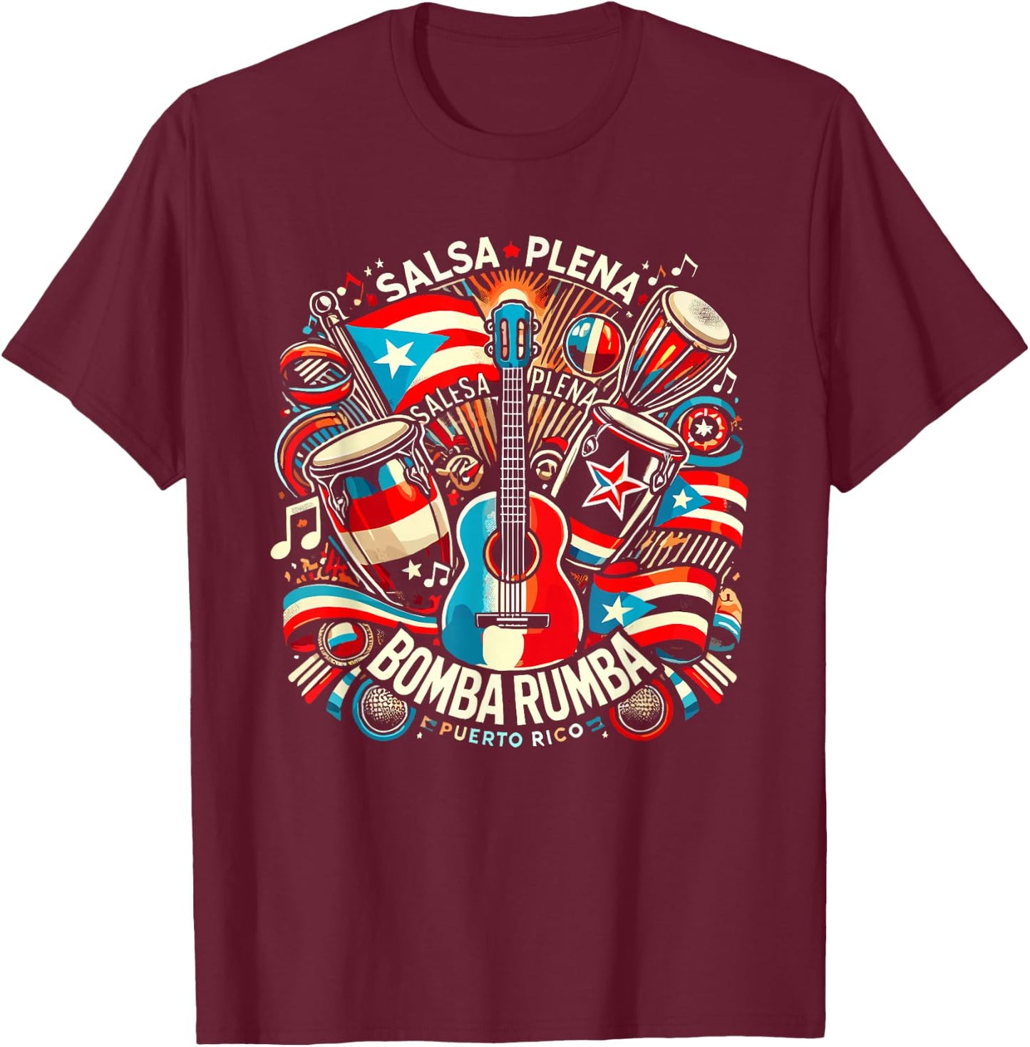 Salsa Plena Bomba Rumba Puerto Rica Dance T-Shirt - T-Shirt | Maroon