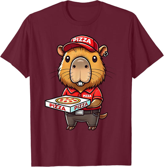 Capybara Funny Pizza Delivery Costume Men Women Kids T-Shirt - T-Shirt | Maroon