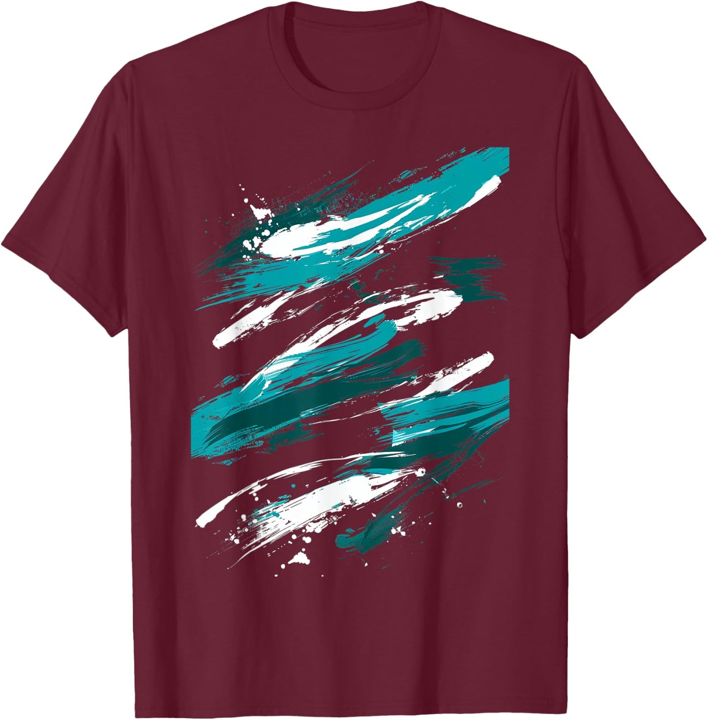 Teal And Black Brush Strokes Graphic T-Shirt - T-Shirt | Maroon