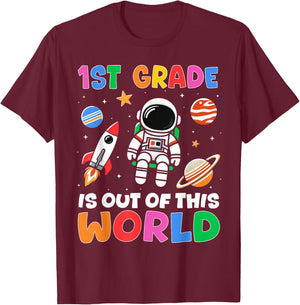 1st Grade Student Teacher Astronaut Space Back To School T-Shirt - T-Shirt | Maroon