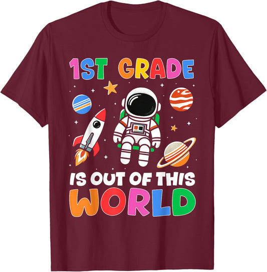 1st Grade Student Teacher Astronaut Space Back To School T-Shirt - T-Shirt | Maroon