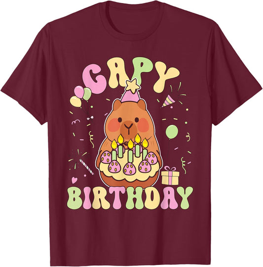 Capy Birthday Funny Capybara Animals Boys Girls Birthday T-Shirt - T-Shirt | Maroon