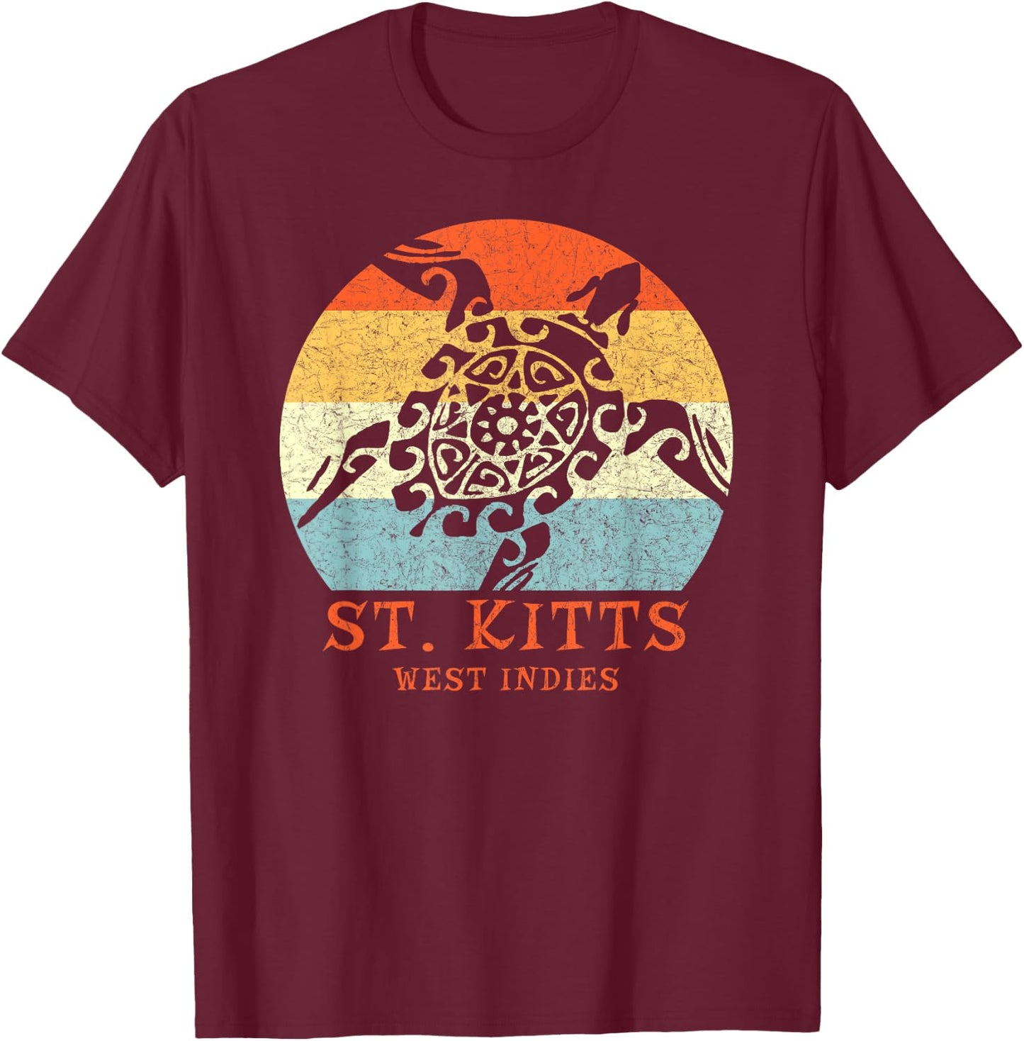 St. Kitts, West Indies Vintage Tribal Turtle Vacation T-Shirt - T-Shirt | Maroon
