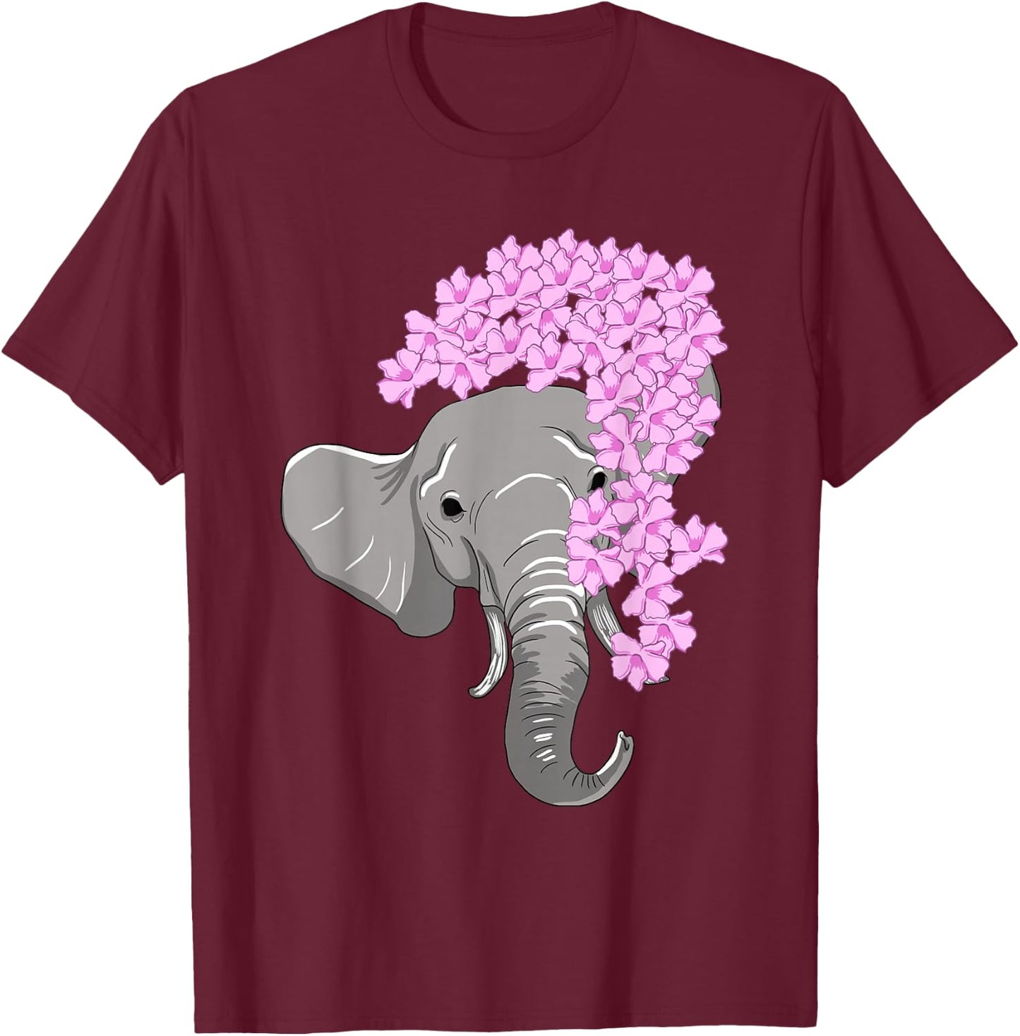 Elephant Hiding Behind Flowers Cute Animal Girls Gift T-Shirt - T-Shirt | Maroon