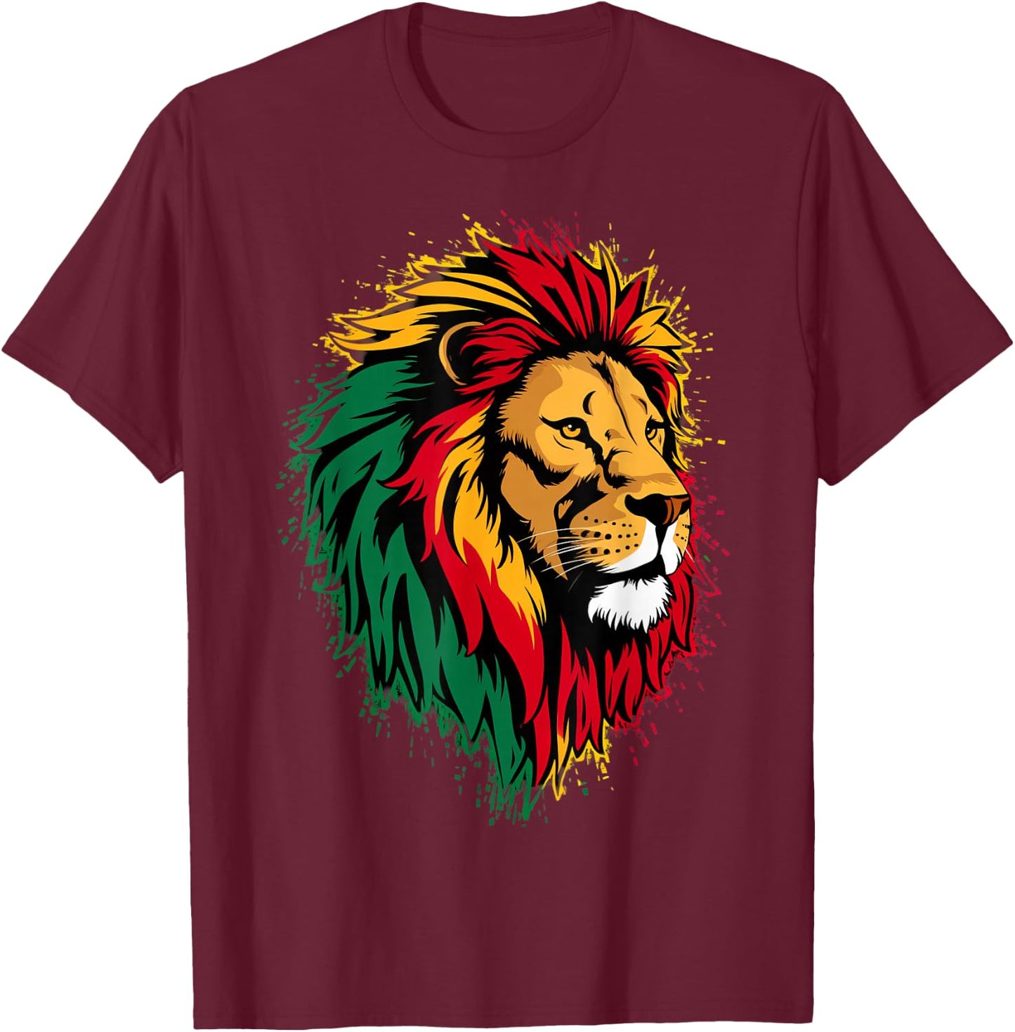 Jamaican Lion Jamaican Rasta Flag Lion Of Judah Reggae Music T-Shirt - T-Shirt | Maroon