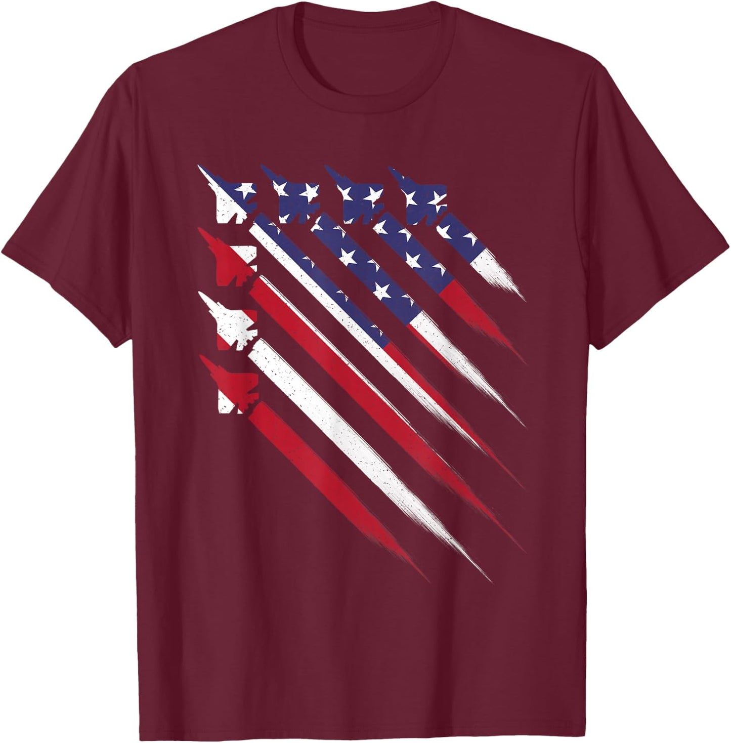 Patriotic 4th of July Jet USA American Flag Men Boys T-Shirt - T-Shirt | Maroon