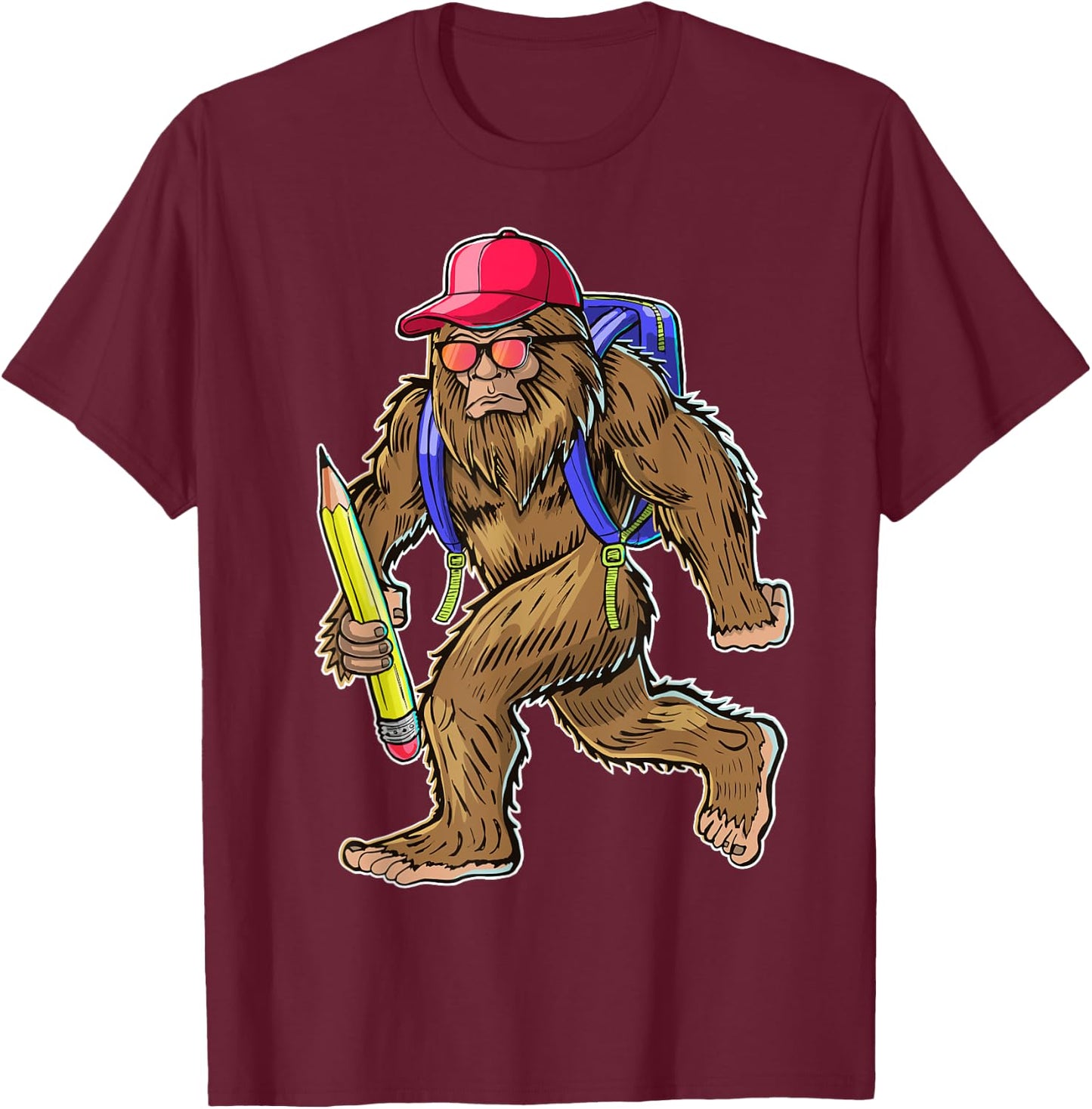 Funny Bigfoot Back to School Kid Bigfoot Backpack Boys T-Shirt - T-Shirt | Maroon