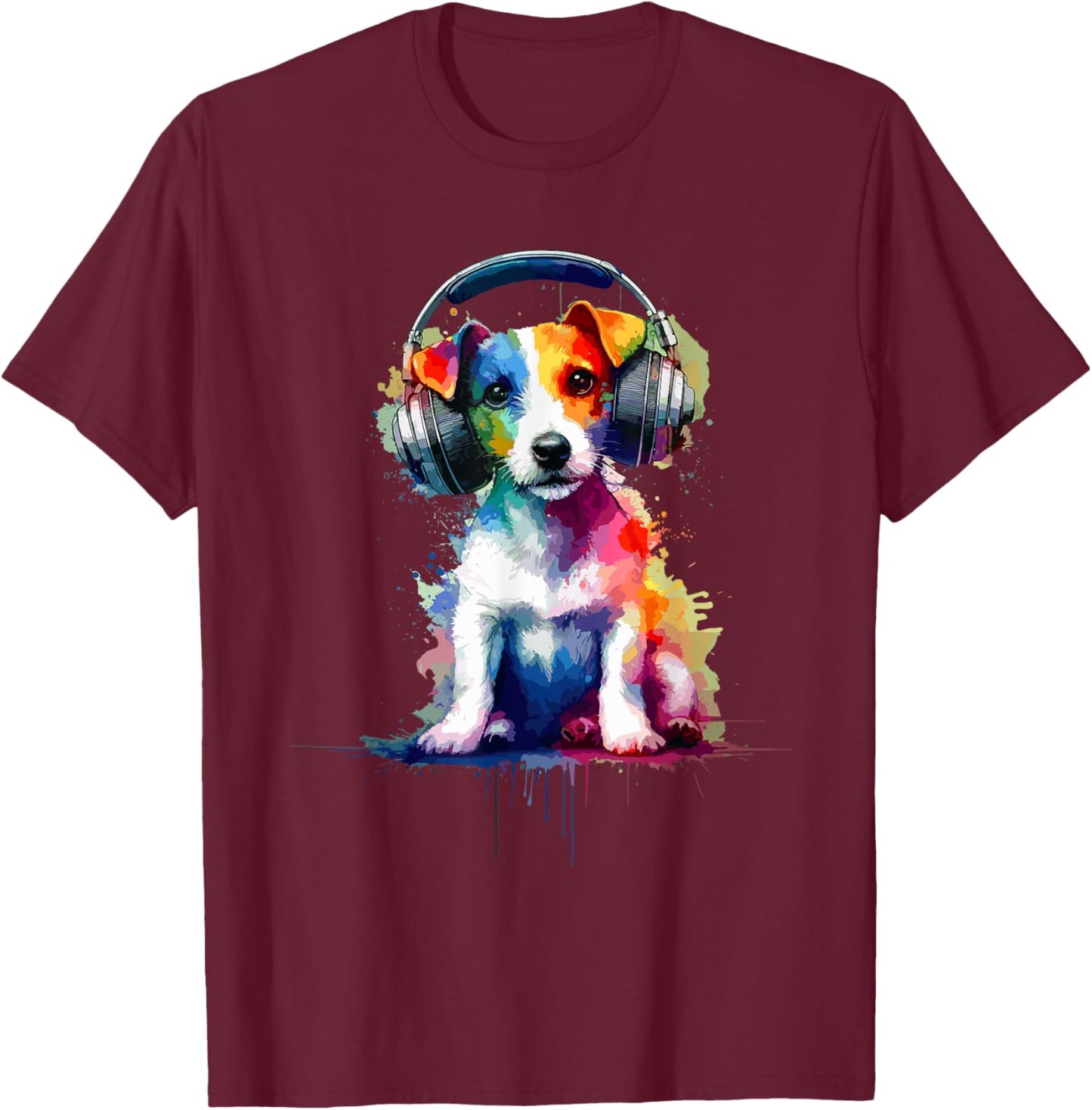 Splash Art Headphones Jack Russell Terrier Jack Russells T-Shirt - T-Shirt | Maroon