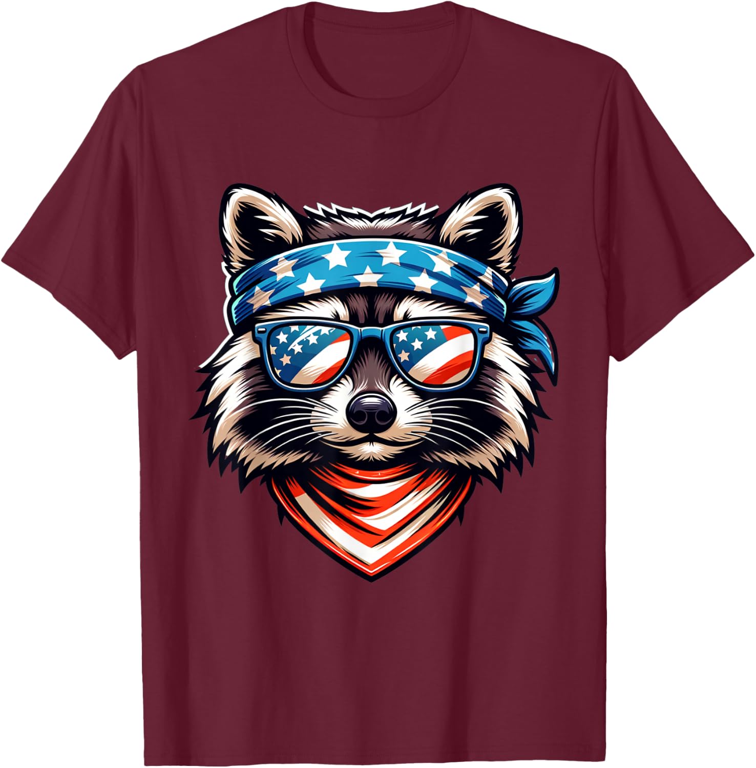 Patriotic Raccoon 4th of July American Flag Trash Panda T-Shirt - T-Shirt | Maroon