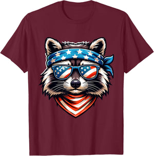 Patriotic Raccoon 4th of July American Flag Trash Panda T-Shirt - T-Shirt | Maroon