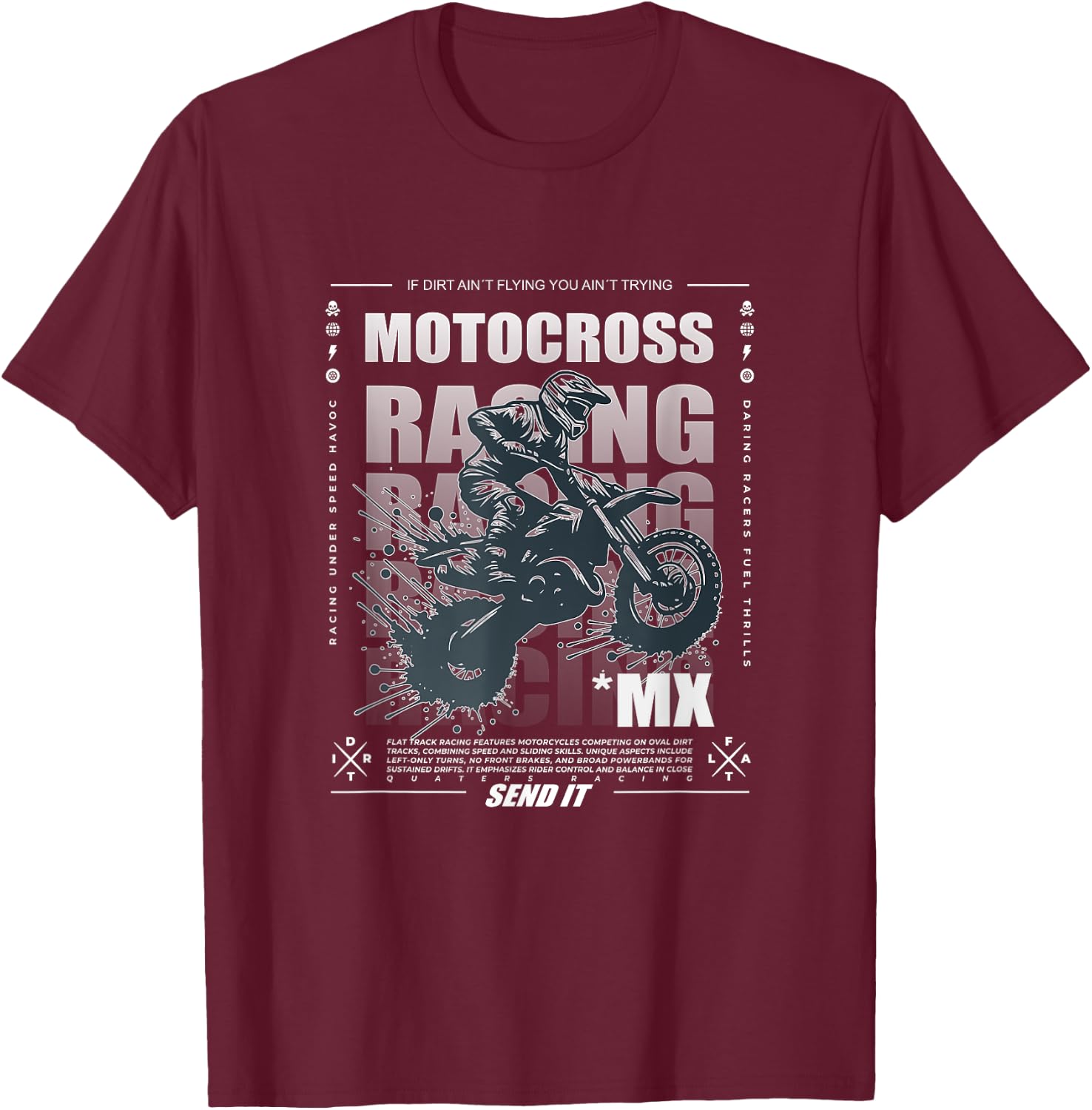 Dirt Bike Motocross MX Supercross Graphic T-Shirt - T-Shirt | Maroon