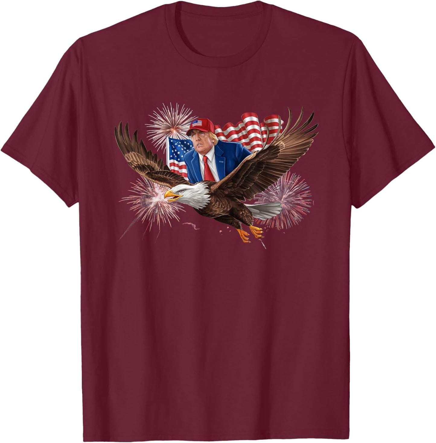 Patriotic Trump Riding Bald Eagle American Pride July 4th T-Shirt - T-Shirt | Maroon