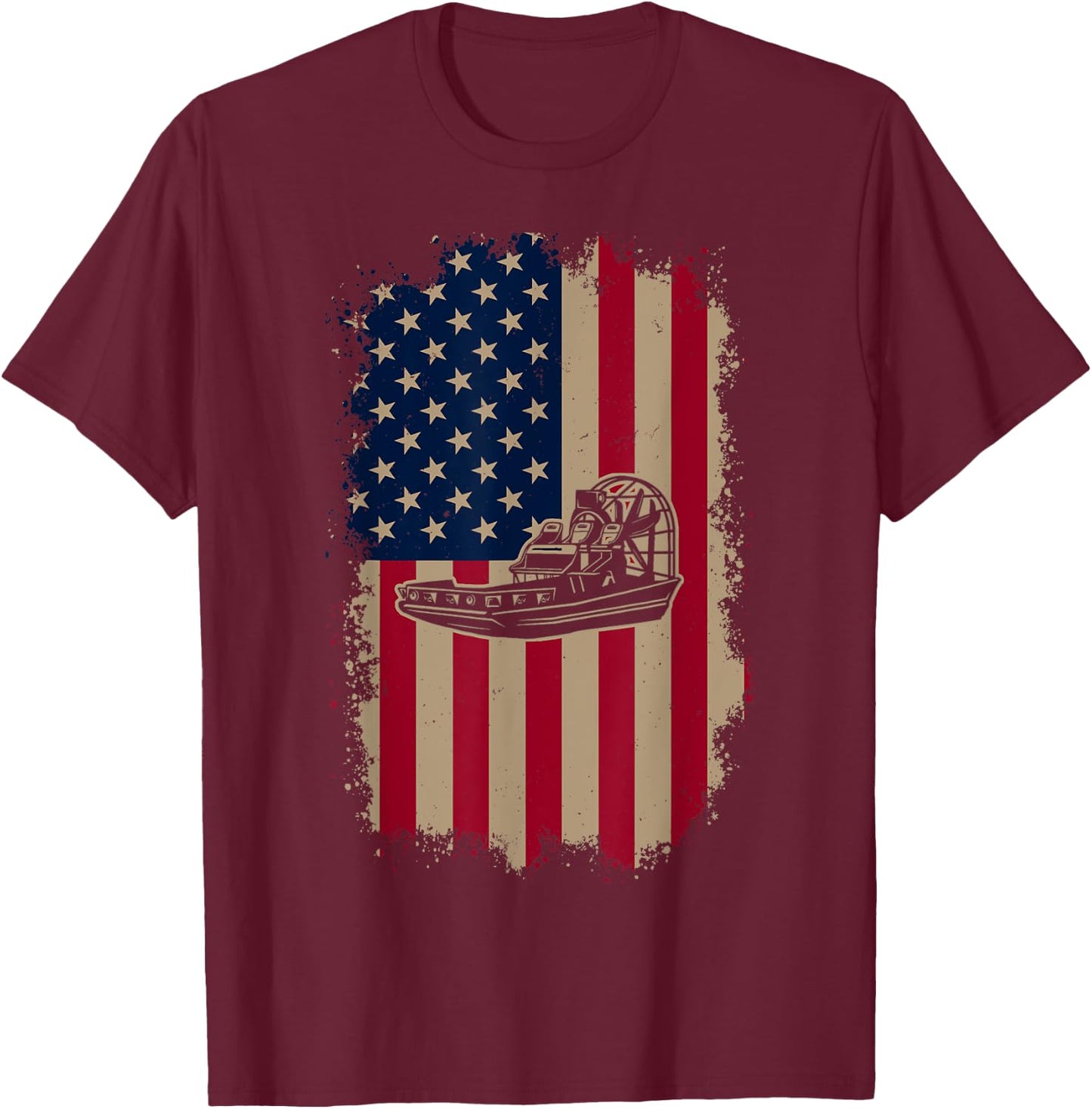 American US Flag Airboat T-Shirt - T-Shirt | Maroon