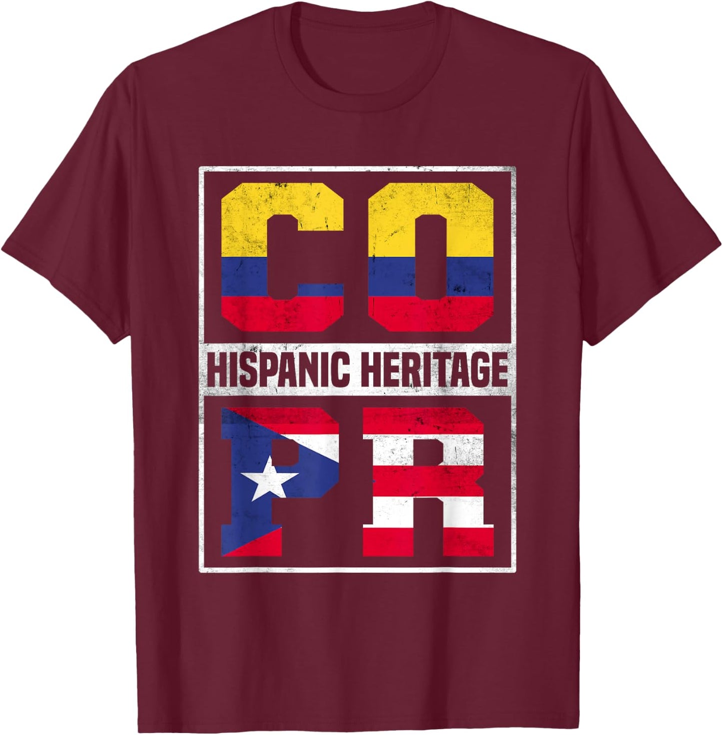 Proud Colombian Puerto Rican Hispanic Heritage Month T-Shirt - T-Shirt | Maroon