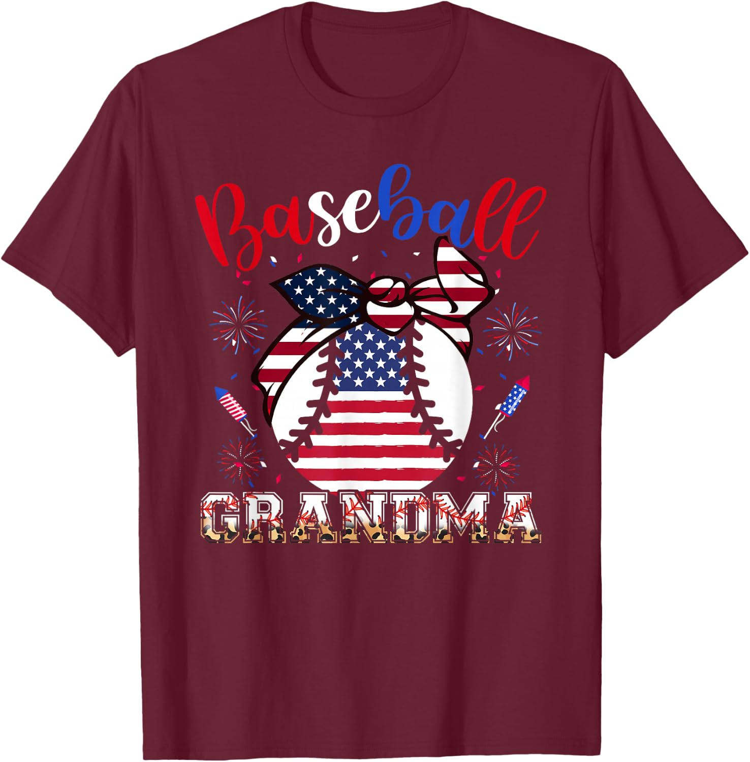 Baseball Grandma Headband Baseball Ball 4th Of July Nana T-Shirt - T-Shirt | Maroon