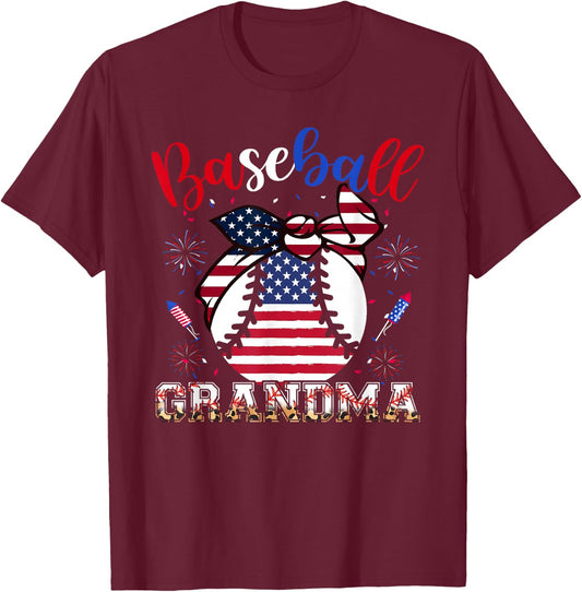 Baseball Grandma Headband Baseball Ball 4th Of July Nana T-Shirt - T-Shirt | Maroon