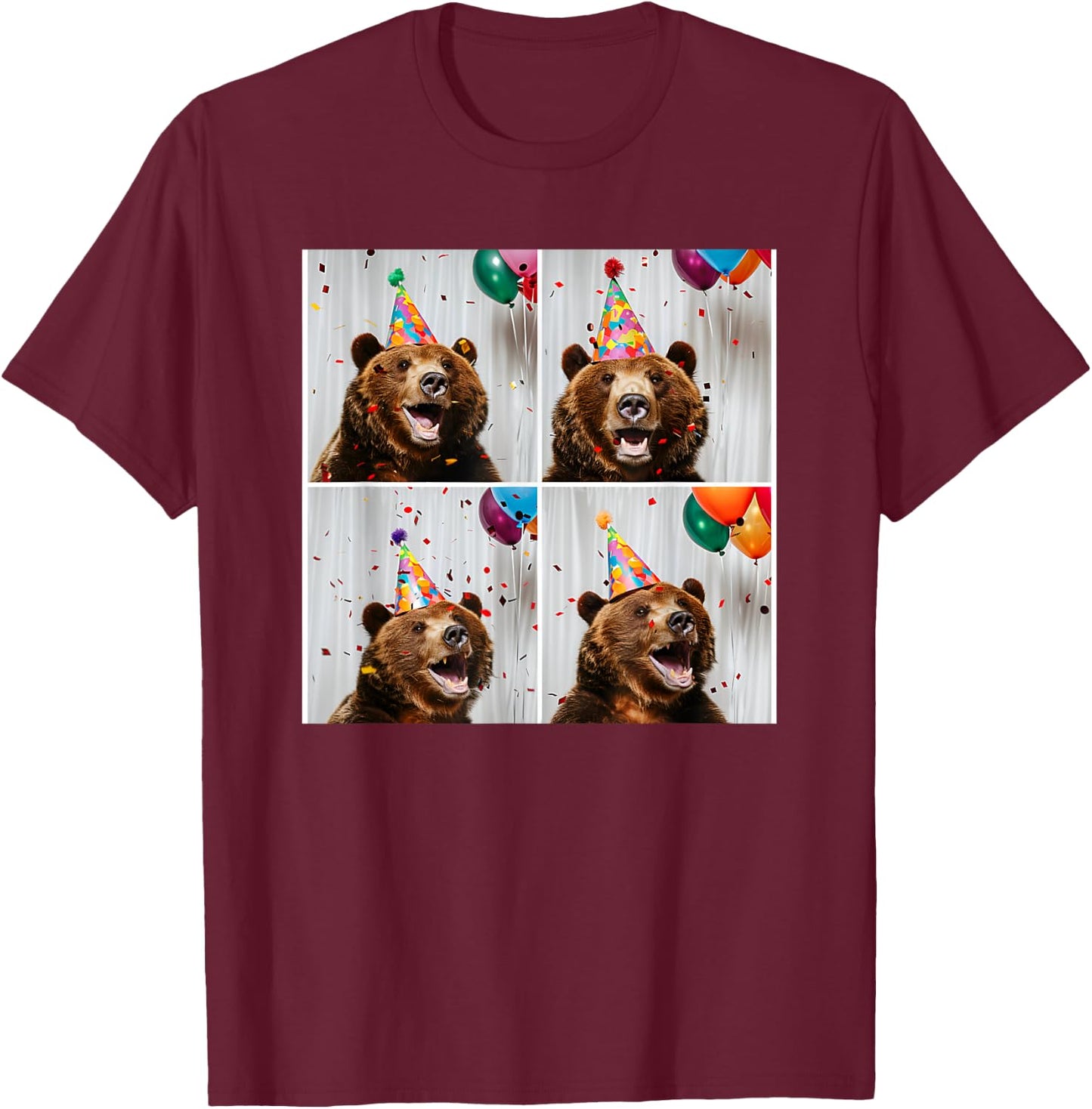 Grizzly Bear Lover Zoo Animal Theme Colorful Birthday Bear T-Shirt - T-Shirt | Maroon