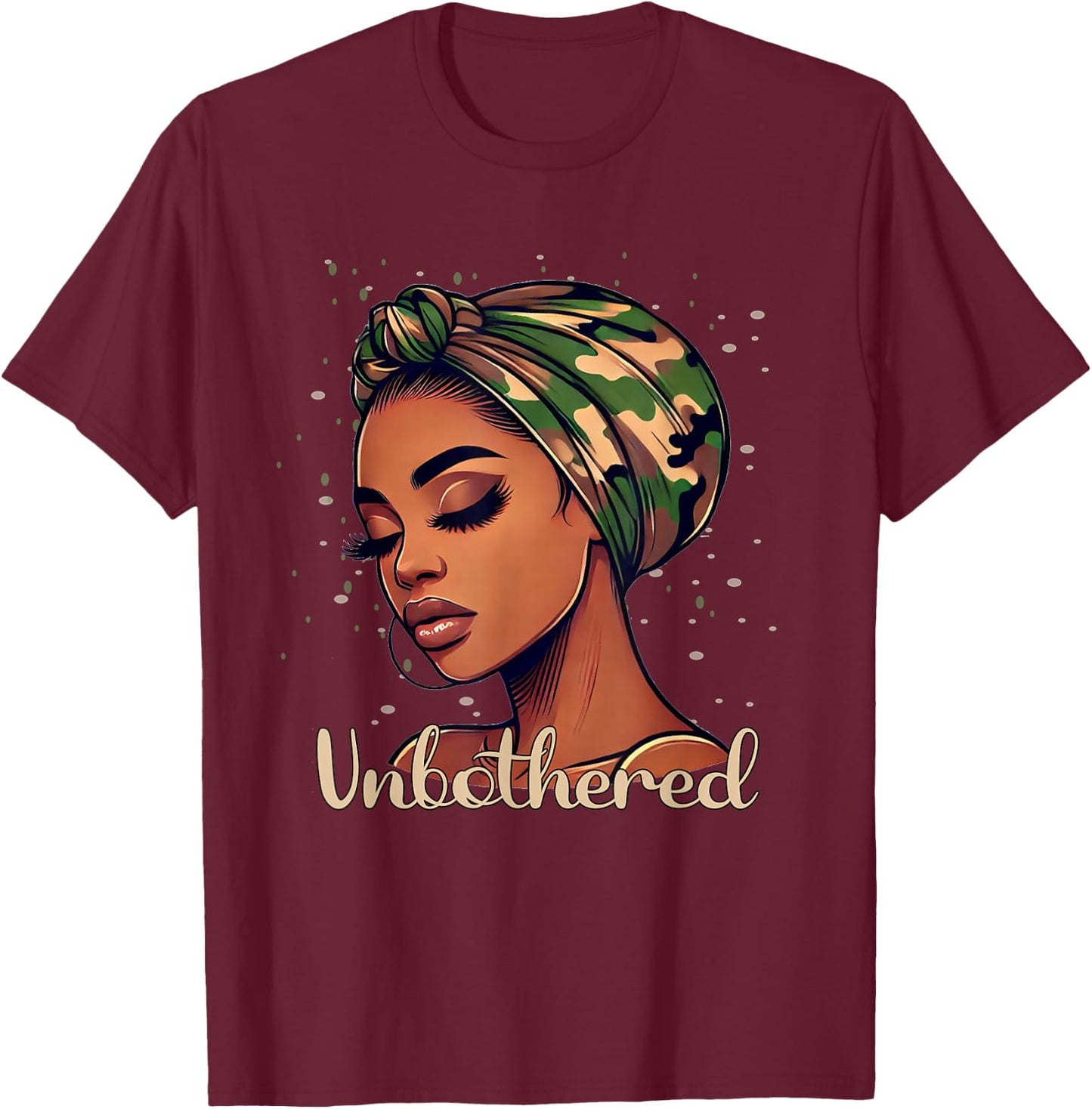 Unbothered Camo Scarf Black Woman Camouflage T-Shirt - T-Shirt | Maroon