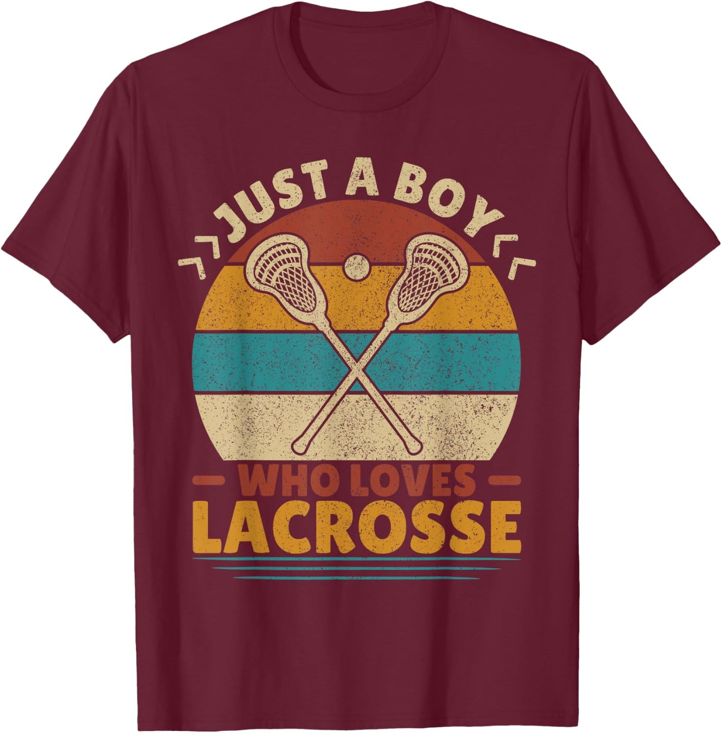 Just A Boy Who Loves Lacrosse Player Lax Lovers Boy Lacrosse T-Shirt - T-Shirt | Maroon