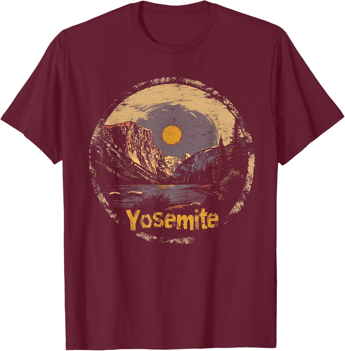 Yosemite - US National Park Vintage Men Women Kids Retro T-Shirt - T-Shirt | Maroon