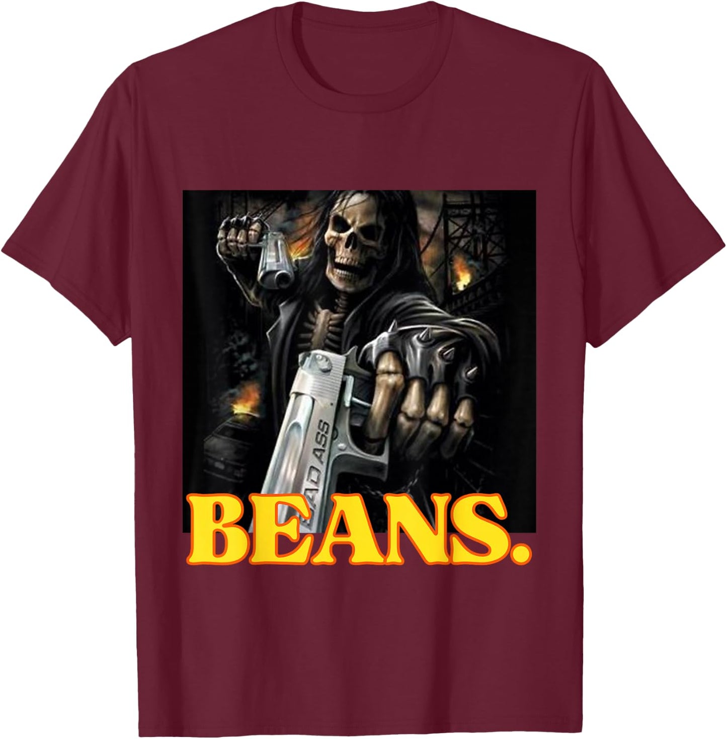 Beans Enjoyer Funny Cringe Hard Skeleton Meme T-Shirt - T-Shirt | Maroon