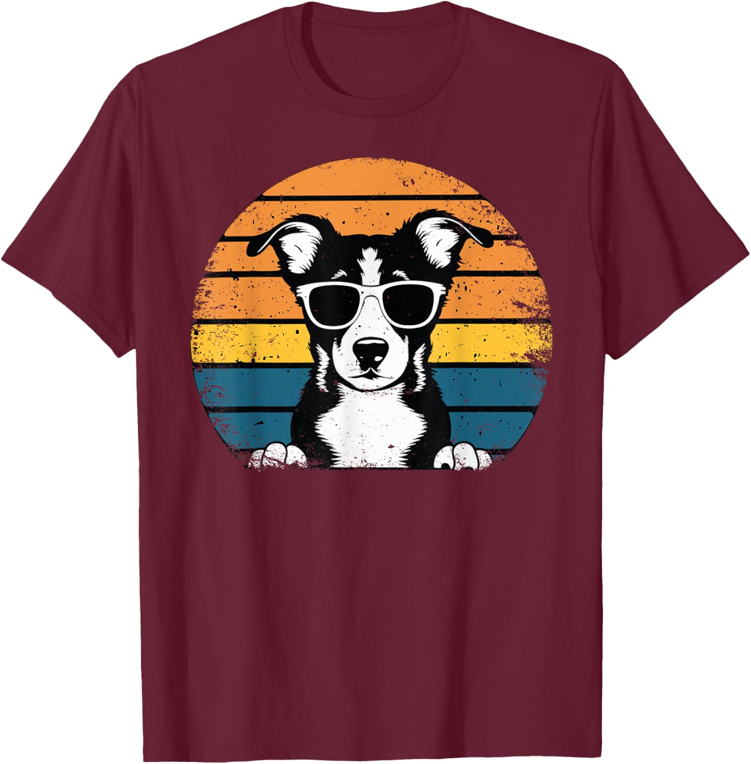 Funny Dog with Sunglasses Vintage T-Shirt - T-Shirt | Maroon