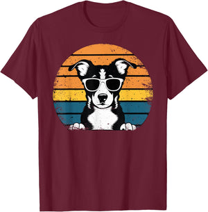 Funny Dog with Sunglasses Vintage T-Shirt - T-Shirt | Maroon