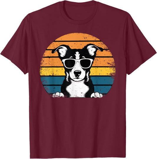 Funny Dog with Sunglasses Vintage T-Shirt - T-Shirt | Maroon