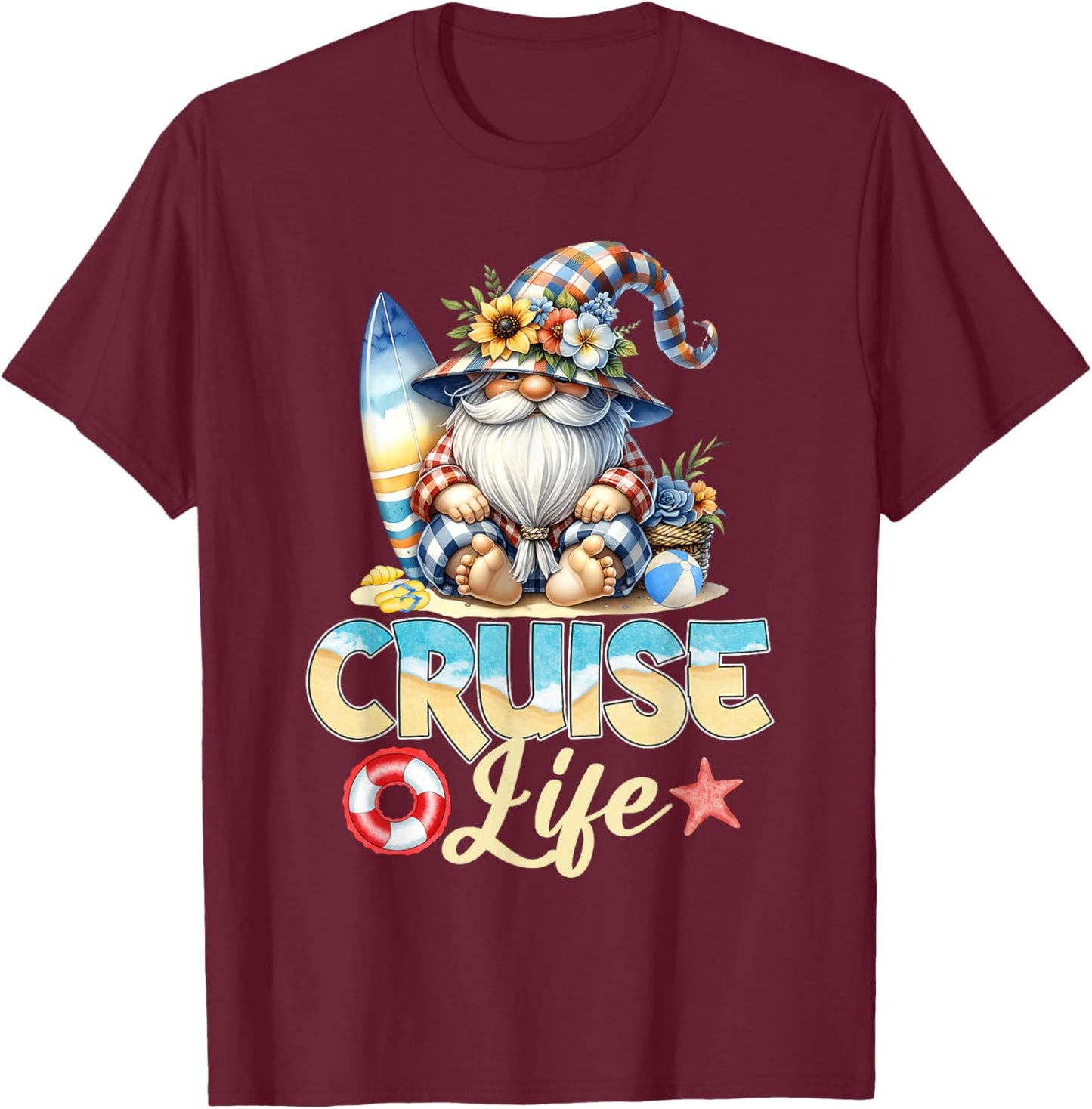 Summer With My Gnomies Vacation Cruise Life Gnome Lover Cute Men Women Kids T-Shirt - T-Shirt | Maroon