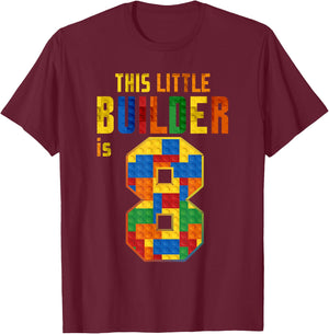 This Little Builder Is 8 Building Blocks 8th Birthday Kids T-Shirt - T-Shirt | Maroon