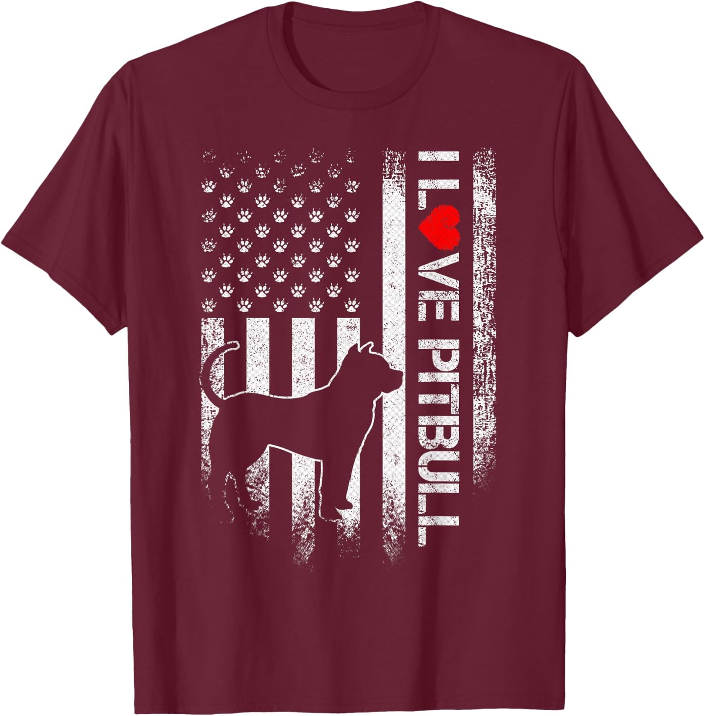 Vintage USA Flag I Love My Pitbull Dog Heart Funny Kids Men T-Shirt - T-Shirt | Maroon