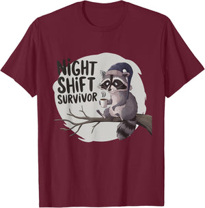 Night Shift Survivor Raccoon Coffee Lovers Funny T-Shirt - T-Shirt | Maroon