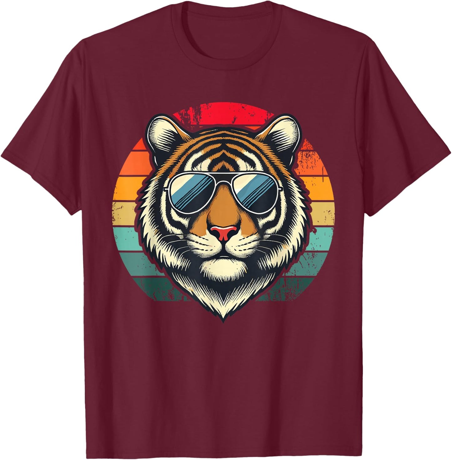 Retro Tiger in Sunglasses Men Women Kids Novelty Funny Tiger T-Shirt - T-Shirt | Maroon