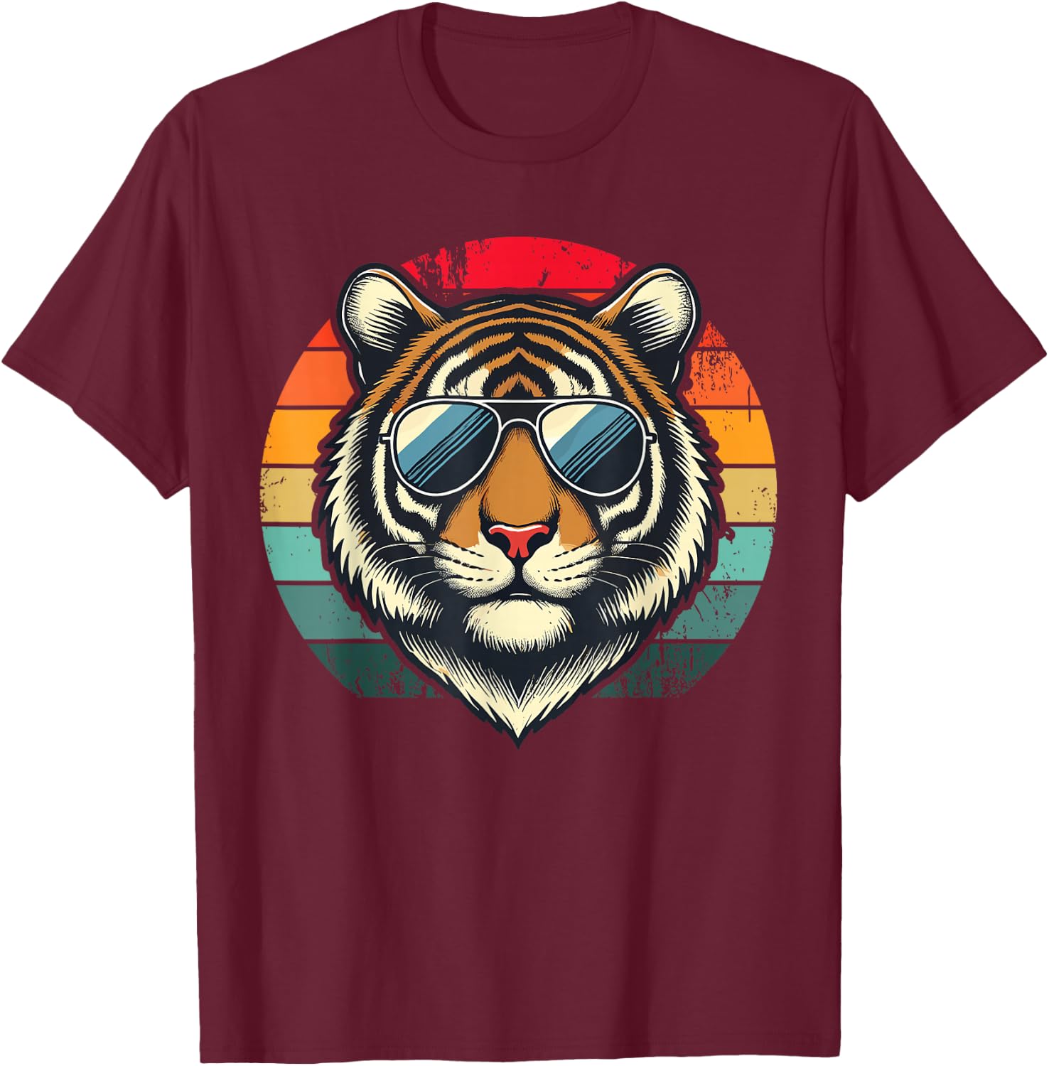 Retro Tiger in Sunglasses Men Women Kids Novelty Funny Tiger T-Shirt - T-Shirt | Maroon