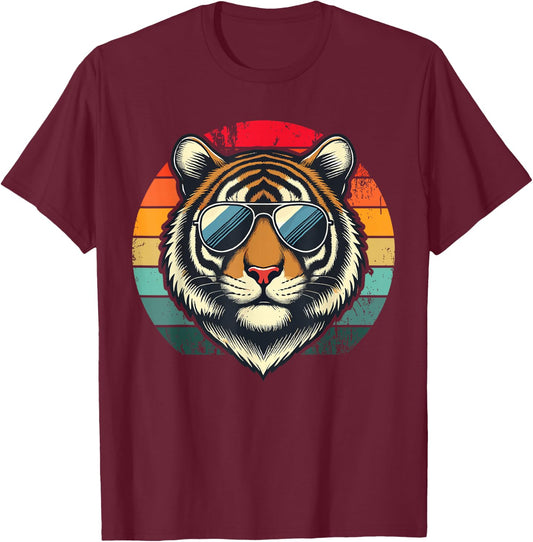 Retro Tiger in Sunglasses Men Women Kids Novelty Funny Tiger T-Shirt - T-Shirt | Maroon