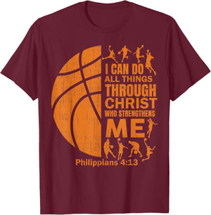 Men Basketball t Shirt Christian Christ Bible Verse Boy Kid T-Shirt - T-Shirt | Maroon