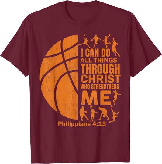 Men Basketball t Shirt Christian Christ Bible Verse Boy Kid T-Shirt - T-Shirt | Maroon