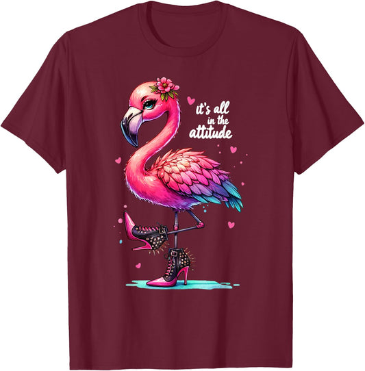 Cute Flamingo Spike Heels It's All in the Attitude Girls T-Shirt - T-Shirt | Maroon