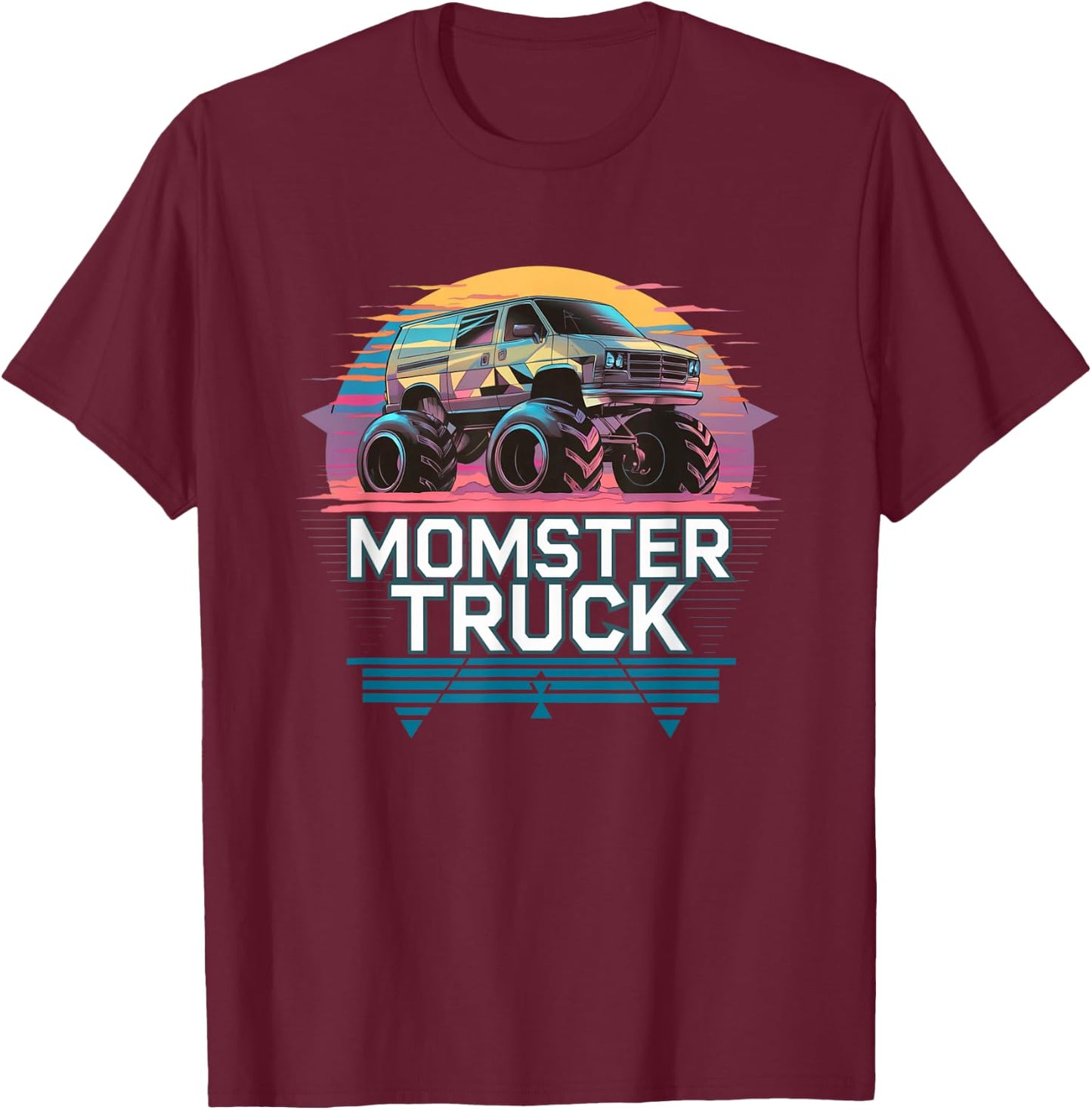 Momster Truck Retro Van Cool Mom School Drop Off T-Shirt - T-Shirt | Maroon