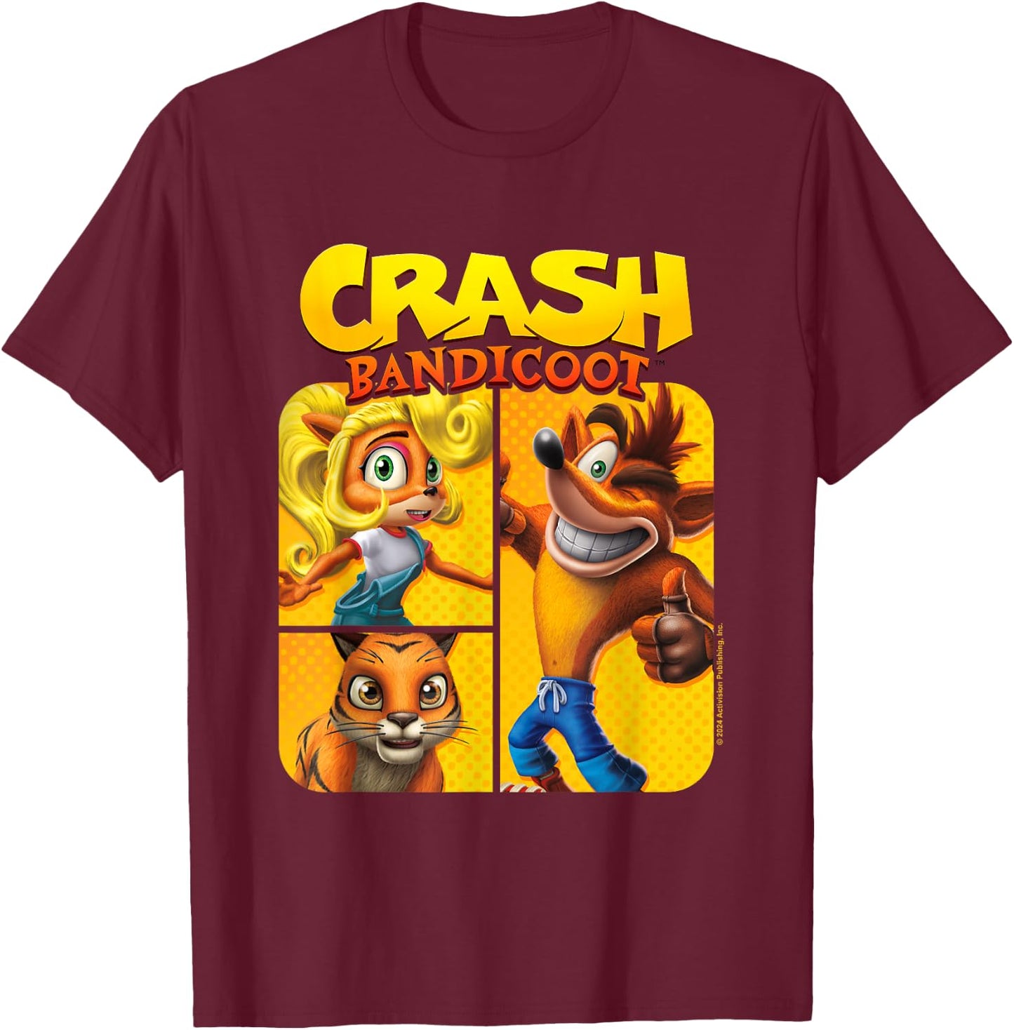 Crash Bandicoot & Friends Vintage Character Panels T-Shirt - T-Shirt | Maroon