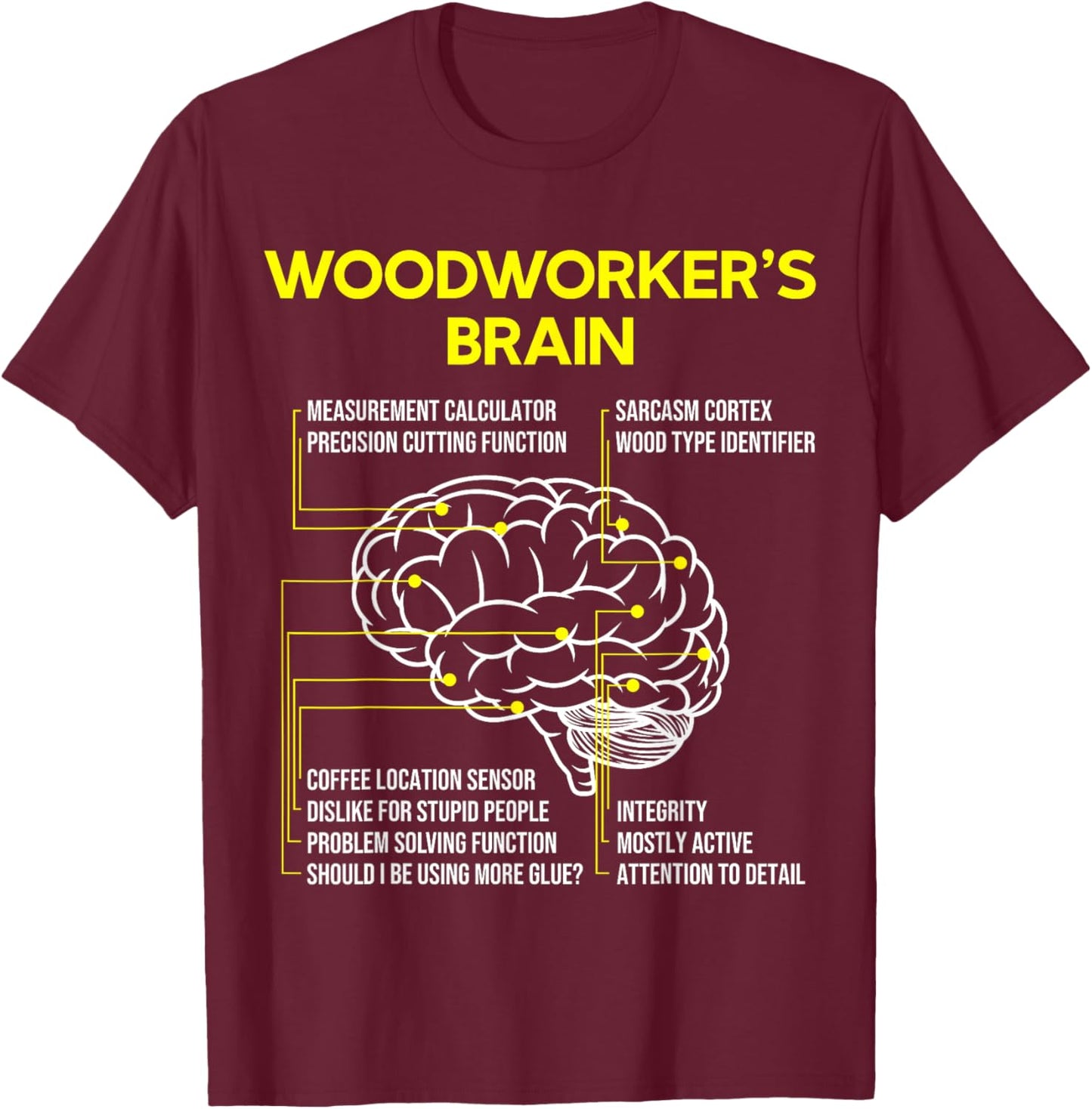 Woodworker's Brain Funny Woodworking Carpenter T-Shirt - T-Shirt | Maroon