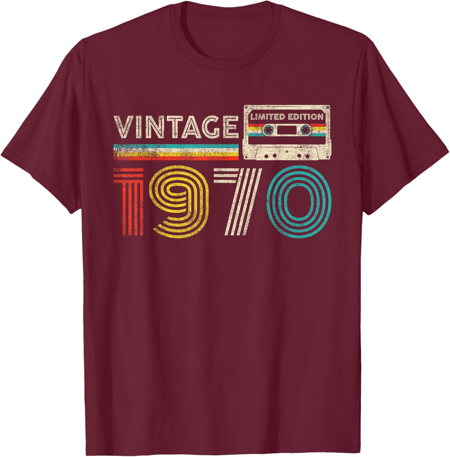 Vintage 1970 55th Birthday Gifts Classic 1970 Cassette Tape T-Shirt - T-Shirt | Maroon